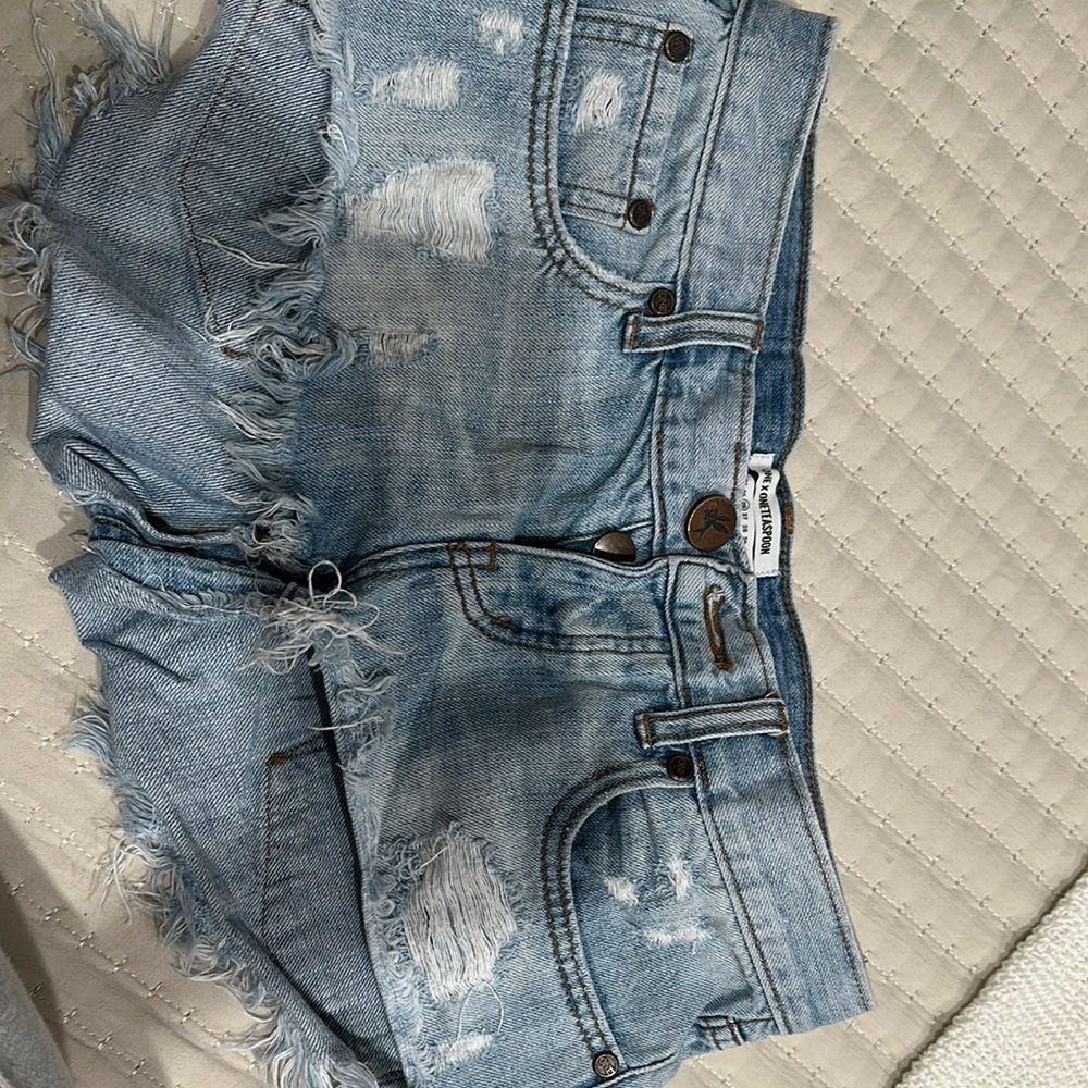 One Teaspoon Light Blue Frayed Denim Shorts